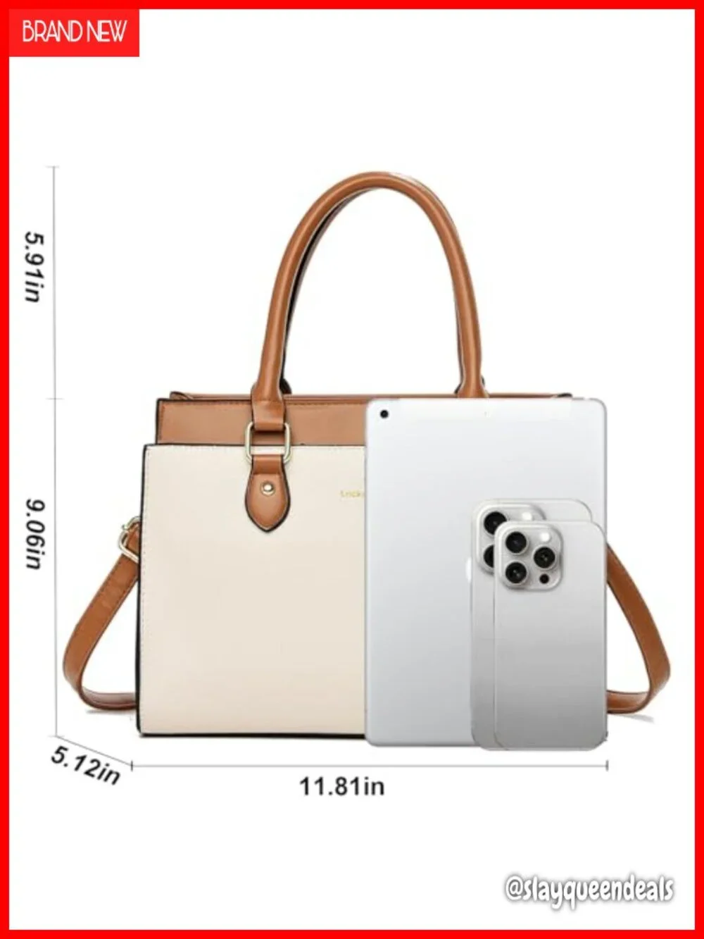 Faux Leather Dual-tone Satchel Handbag with Crossbody Strap, Top Handle Tote